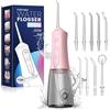 JTF Irrigatore Orale Senza Fili, Portatile Idropulsore Dentale Professionale Ricaricabile, 4 Modalità e 9 ugelli e Capacità 300ML Elettrico Water Flosser Impermeabile IPX7 per Viaggi a Casa(Rosa)