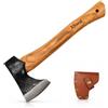 Xforst Ascia Accetta vichinga, scure da sopravvivenza con fodero in pelle - Acciaio al carbonio forgiato, affilata, manico in legno di noce americano, modello X-TA5B