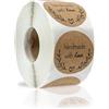 REYOK 500 Etichette Autoadesivo handmade with love realizzato a mano con font nero su carta Round Baking Sticker kraft etichette adesive per rotolo 1 Roll