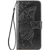 WBWONE Leather Folio Cover per Samsung Galaxy S24 Ultra 5g, Goffratura a Farfalla Custodia in Pelle PU Magnetica Libro Flip Portafoglio Case con [Funzione Stand]. Nero