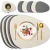 Delento Set di 6 tovagliette lavabili in pelle, rotonde su entrambi i lati, antiscivolo, lavabili in similpelle (beige e grigio)