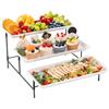 Lifewit Vassoio da Portata 3 Piatti, Vassoio Plastica Rettangolo 36×17cm, Alzate per Buffet Dolci, Portafrutta da Tavolo, Cucina Decorativo, Vassoi e Piatti con Rastrelliera in Metallo Nero