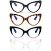 MMOWW Confezione da 4 Occhiali da Lettura con Donna Occhio di Gatto - Occhiali anti blu Comodie Alla Moda Grande Cat Eye +3.5