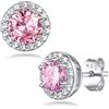 Bestyle Orecchini Donna Argento 925 con Pietre Portafortuna 12 Mesi Orecchini Donna Punto Luce con Zirconi Tonda Tormalina Rosa Regalo Confezione