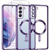 Phoona Cover Placcatura per Samsung Galaxy S21 5G 6,2 Pollici, Obiettivo per Fotocamera Protezione Completa e 2 × vetro temperato, Compatibile con MagSafe Ricarica Wireless, Viola