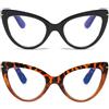 MMOWW Confezione da 2 Occhiali da Lettura Donna con Occhio di Gatto - Occhiali anti-blu Comodi e Alla Moda Grande Cat Eye (Nero+Marrone tartarugato, 2.5)