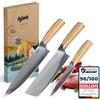 kjøk Set di Coltelli da cucina professionali trincianti durezza 58±2 HRC coltelli da cuoco asiatici tipo Damasco giapponese manico in legno d'olivo composto da coltello nakiri, da chef 20cm e 13cm