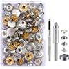 MSDADA Set di 32 Bottoni Automatici a Pressione, MSDADA Metallo Bottoni Automatici per Abbigliamento con 3 Strumenti di Fissaggio a Scatto per Borse, Jeans, Vestiti, Tessuto, Artigianato in Pelle(Argento)