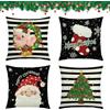 Durdiiy 4 PZ Coperture di Cuscino di Natale, 45×45 cm Xmas Quadrato Cuscino Copertura di Cotone Lino Cuscino per X-Mas Decor Santa Tree Sock Elk Decorativo Quadrato Getto Cuscino (Rosso)