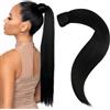 Easyouth Extension Capelli Veri Coda Nero Ponytail Extension Capelli Remy Nero Extension Coda di Cavallo Capelli Umani Lisci 30 cm 70g #1