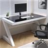 WYWL Scrivania per computer in vetro temperato, design moderno, struttura in metallo a forma di Z, ideale per casa, ufficio, studio e gioco