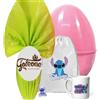 irpot Set Uovo di Pasqua Personaggio a scelta con guscio apribile e gadget uovo di cioccolato con tazza in ceramica portachiavi e sacca porta oggetti (Stitch)