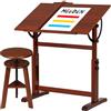 MEEDEN Set di tavolo da disegno e sgabello, in legno, stile vintage, con sedia da disegno e tavolo da lavoro con altezza regolabile, piano inclinabile per opere d'arte, grafica, scrittura