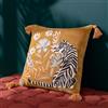 furn. Wylder Cuscino imbottito in cotone ricamato con tigre bianca e nappe