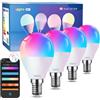 Lepro BP1 AI Smart Lampadina LED E14,Dimmerabile Lampadine E14 G45 4.9W 470LM,RGBW,Luce Bianca,Funziona con Alexa/Google Home,Musica Sync,WiFi,Progettista Illuminazione AI Personalizzato,4pezzi