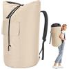 PAMLIAPY Sacco per la biancheria, XXL, 115 litri, borsa per la biancheria, da viaggio con 2 spallacci imbottiti, borsa per la biancheria, pieghevole, borsa per vestiti, zaino (beige)