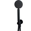 Parama Kit doccia tondo slim in ottone nero opaco con presa acqua e flessibile 150 cm