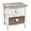 GICOS SRL Mobile Comodino in Legno Bianco 2 Cassetti Bianco/Marrone Pomello Cuore Shabby Chic