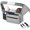 AiQInu Borsa Passeggino Borsa Organizer con Portabicchieri Isolati Tracolla,Impermeabile Borsa per Passeggino Universale con gancio per passeggino, con velcro