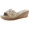 inblu Ciabatte Donna Estive con Zeppa e Strass Sandali Moda Donna con Plantare in Vera Pelle Morbide Comode Mare Spiaggia GM0049 Oro Sabbia, 39