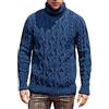 PODOLIXIA Maglione a collo alto, da uomo, vintage, con motivo a treccia, jacquard, in tinta unita, da lavoro, da uomo, casual, da uomo, Blu, M