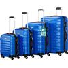 PROVITERA Set 4 Valigie Rigide con Ruote Easy Roll Trolley Bagaglio a Mano Viaggio Blu
