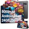 SUAAT 2025 Tablets Android 14 11 Pollici 24GB RAM+256GB ROM(1TB TF), Octa-Core,2.0Ghz, WiFi5G+2.4G, GPS, 5MP + 13MP, Bluetooth 5.0, Widevine L1,OTG, Cast, Tablet PC con Custodia, tablet in offerta, Nero