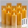 Wroxipel Confezione da 8 candele LED in plastica oro senza fiamma 5,5 cm x12,5 15 17,5 17,5 20 20 cm con telecomando, candele sfarfallanti a batteria con Temporizzazione
