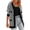 KBOPLEMQ Cardigan lungo da donna a quadri, oversize, a maniche lunghe, casual, a maglia, nero, bianco, a quadretti, giacca invernale, autunno, outerwear con tasca, vestibilità regolare, O nero., L