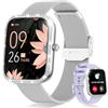 Fitnynxos Smartwatch Donna con Chiamata, 1,75 HD Orologio Smart Watch con 130+ Sport, Cardiofrequenzimetro, SpO2, Sonno, Ciclo Mestruale Fitness Activity Tracker IP68 Android/iOS Argento Regalo Donna