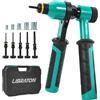 LIBRATON Rivettatrice per Inserti Filettati, Rivettatrice Manuale Inserti Filettati, Rivettatrice Filettati a Cricchetto, Filetti Pinza con 5 Mandrini Metrici, 5 Ugelli, 50 Rivetti Dadi, Scatola