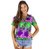 King Kameha Funky-Bluse-Camicie-Hawaiana, Manica-Corta, Green-Leaves-Purple-Flower, Rosa, 6XL