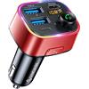 SYNCWIRE Trasmettitore FM Bluetooth 5.3 per Auto, 48W (PD 36W e 12W) Doppio USB di Ricarica Adattatore Auto, Radio Ricevitore Wireless, Display LED, Chiamate in Vivavoce, Supporto Unità USB, Rosso