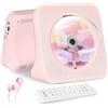 GAONAWAY Lettore CD da tavolo con Bluetooth 5.0, lettore CD con telecomando, altoparlante audio HiFi, schermo LED, radio FM, supporto AUX/USB, Jack per cuffie