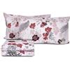 zer0bed Set Lenzuola Matrimoniali In Cotone Fantasia Floreale, Made In Italy, Lenzuolo Sopra + Lenzuolo con Angoli + Coppia Federa, 100% Cotone, Rubino