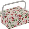 Hobby Gift Scatola Media per Cucito con Manico - Cestino Porta Cucito in Cotone con Scomparti per Strumenti e Accessori Creativi - 18,5 x 25,5 x 14,5 cm, Fragole
