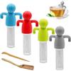 JNWYH 4 Colino da Tè in Silicone e Acciaio Inox, Divertente per Tè Sfuso, Rosa, Caffè, Spezie con Cucchiaino (Grigio, Rosso, Blu, Verde)