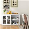 RELAX4LIFE Credenza in Legno e Vetro con 2 Ante Scorrevoli, Armadietto da Cucina con Ripiano Regolabile, Mobile Multiuso per TV da Salotto, Bianco/Nero, 106,7 x 62,5 x 33 cm (BIANCO)
