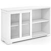 GYMAX Credenza Armadietto per Cucina, Vetro Temperato e Legno, 107 x 33 x 63 cm (Bianco)