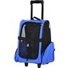PawHut Trasportino Zaino 2 in 1 per Cani e Gatti con Tasche Laterali, Maniglia Telescopica e Ruote, 42x25x55cm, Blu