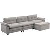 HOMCOM Divano Angolare Modulare con Chaise Longue, Pouf Contenitore e Rivestimento in Ciniglia, Grigio
