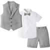 LOLANTA 4 Pezzi Bambini Ragazzi Abbigliamento Set Camicia + Papillon + Gilet + Pantaloni, Ragazzo Gentleman Nozze Smoking Cerimonia, Grigio, 5-6 Anni, 130