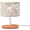 OuXean Piccola lampada da comodino, lampada da scrivania E14 con base in legno e paralume in metallo per camera da letto, camera dei bambini, bar, bianco (senza lampadine)