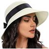 S.ROMZA Sun Cappello di Paglia per Le Donne Pieghevole Beach Cappelli Donna UV 50 + Protezione Viaggi Cappello Estivo Visiera Cappello Nodo di Prua (Giallo Beige)