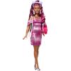 Barbie - Fun & Fancy Hair, bambola con lunghissimi capelli neri colorati e abito rosa luccicante, 10 accessori per il look e lo styling inclusi, giocattolo per bambini, 3+ anni, JDC86