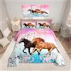 Loussiesd Set di biancheria da letto per bambini Chic Cherry Blossom Biancheria da letto Trapunta galoppo cavallo stampato trapunta 3D animale selvaggio set Trapunta camera da letto