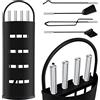 KESSER® Accessori per camino Kit caminetto da 5 pezzi - design moderno, rivestito, Set per caminetto 5 pezzi: scopino, paletta, attizzatoio, pinza, supporto porta-attrezzi, d'argento Nero