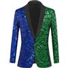 Generic Giacca da Uomo con Paillettes Bicolore Verde E Blu Giacca con Bottoni A Scialle Giacche da Abito da Festa di Nozze Lucide Cappotto da Smoking Blue XL