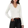 LLECDASEUI Donna Manica lunga Collo a V Maglia a cavo Maglione Maglione 2024 Autunno Pullover In alto Carino Morbido Donna Elegante Casual Abiti (S,Bianco crema)