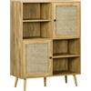 HOMCOM Credenza Armadio alto su piedistallo in legno e cannage con 2 ante 4 scatole - dim. 90L x 32,5L x 120H cm